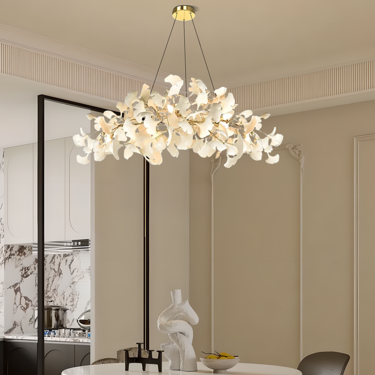 Modern Kronleuchter LED Ginko-Blatt Keramik Metall Wohnzimmer