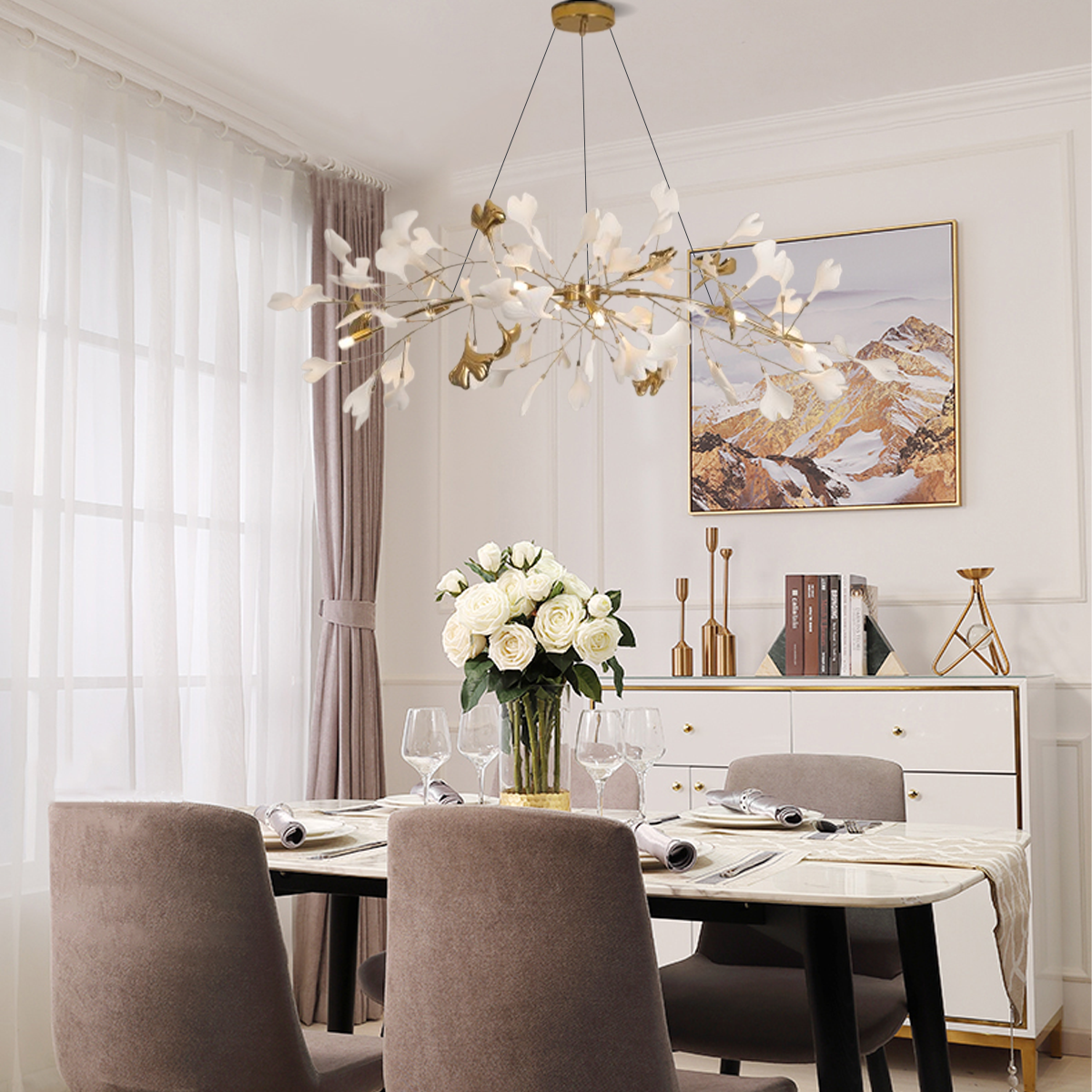 Modern Kronleuchter LED Ginko-Blatt Keramik Metall Wohnzimmer