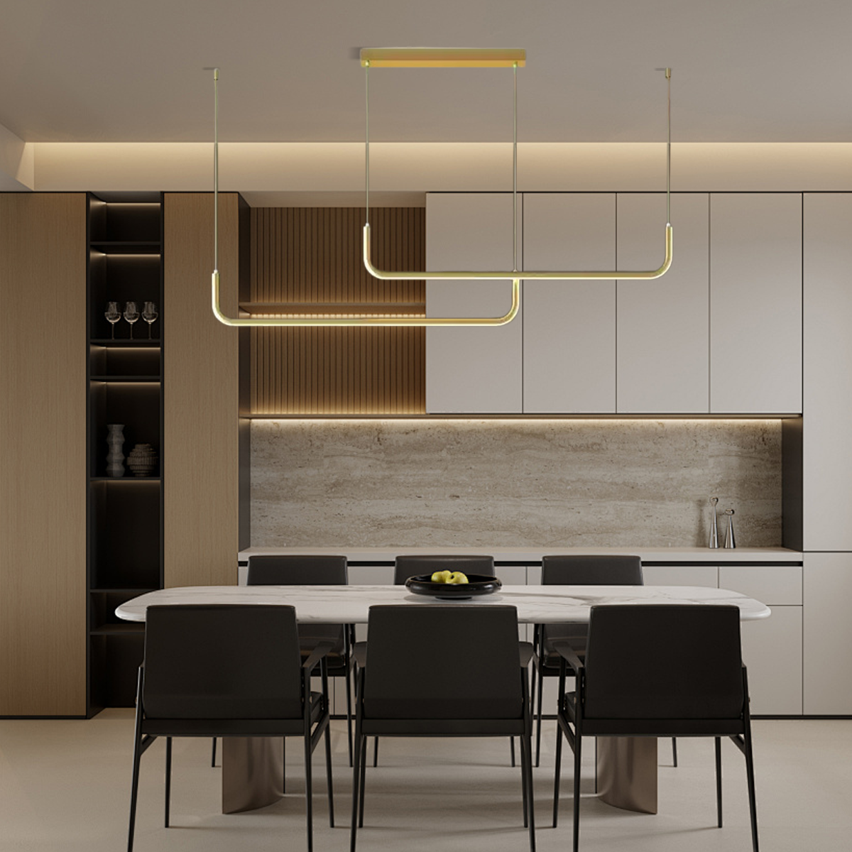 Minimalistische Pendelleuchte LED Lineare-Gold-Warmweiß-helle und warme Licht
