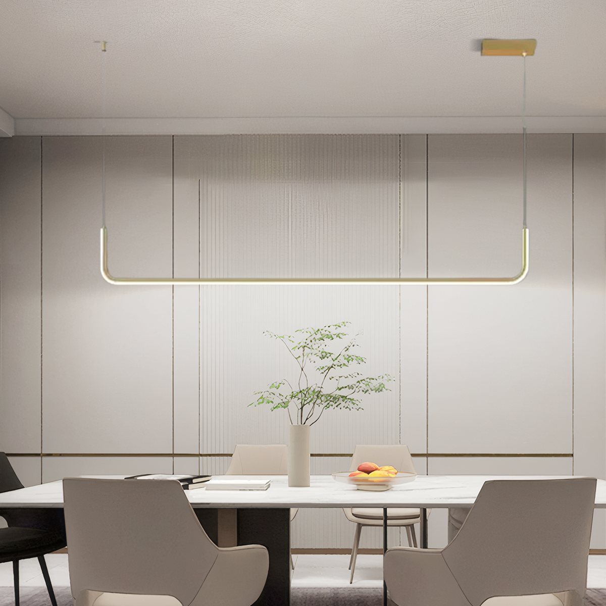 Minimalistische Pendelleuchte LED Lineare-Gold- ideal fuer Essenzeit