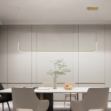 Minimalistische Pendelleuchte LED Lineare-Gold- ideal fuer Essenzeit