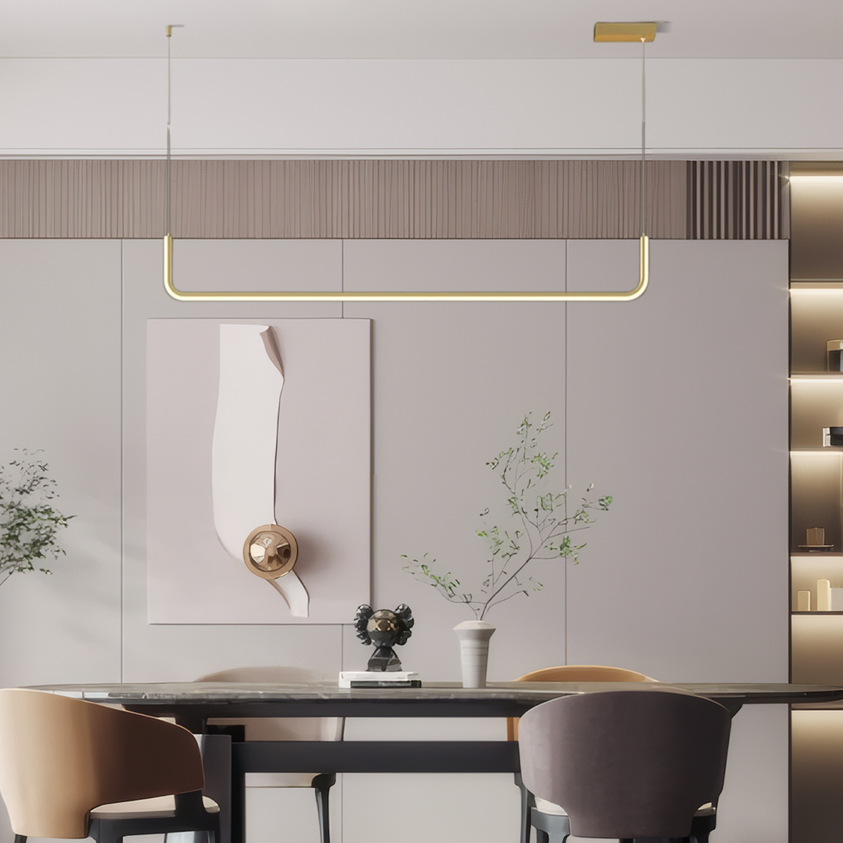 Minimalistische Pendelleuchte LED Lineare-Gold- ideal fuer Freiezeit