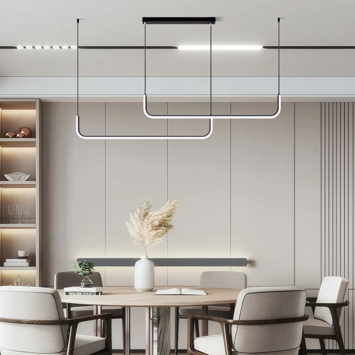 Minimalistische Pendelleuchte LED Lineare-Schwarz- aus Metall und Silikon für große Haltbarkeit