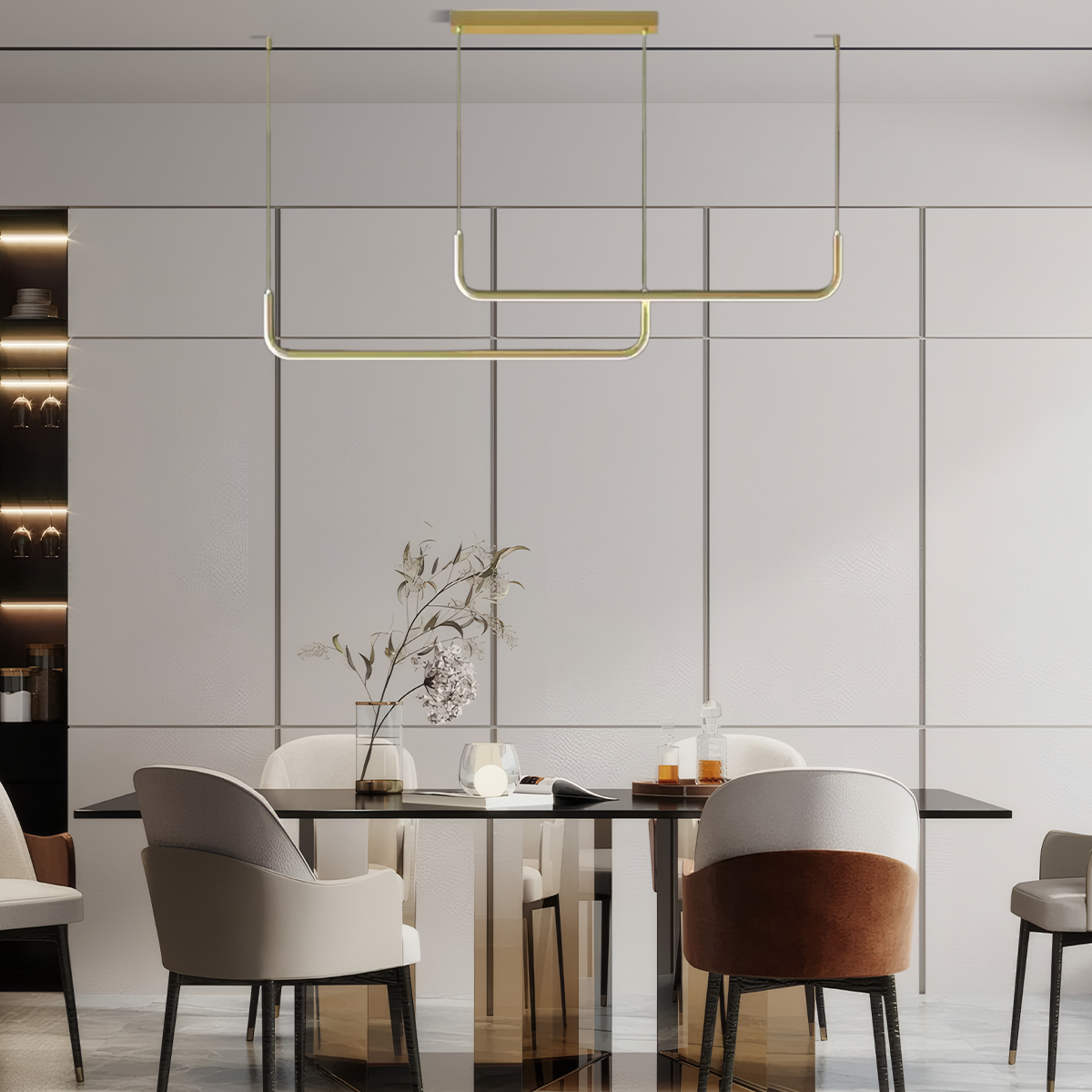 Minimalistische Pendelleuchte LED Lineare-Gold- Luxuriös und edel