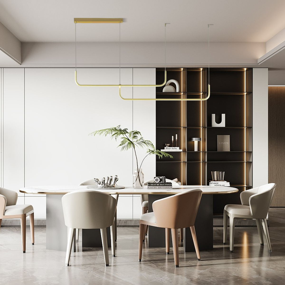 Minimalistische Pendelleuchte LED Lineare-Gold- ideal fuer Esszimmer