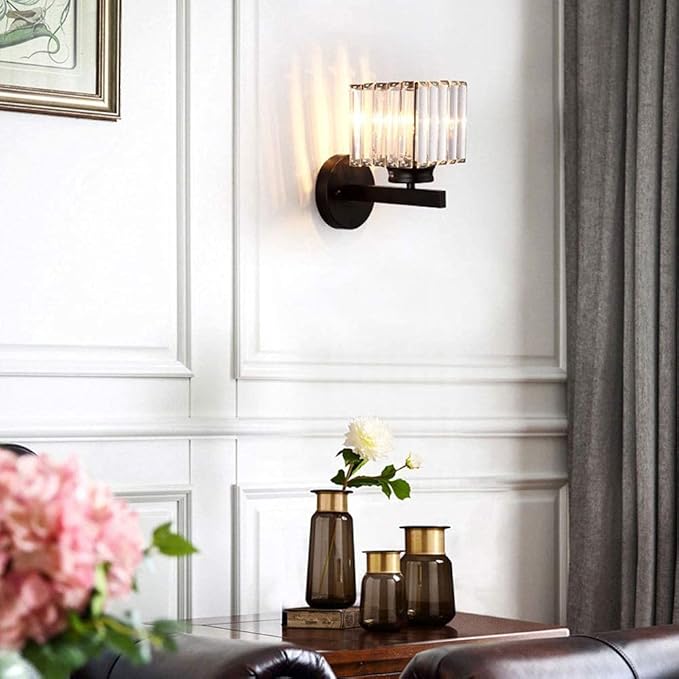 Art Deco Wandlampe Kristall Schwarz Schlafzimmer