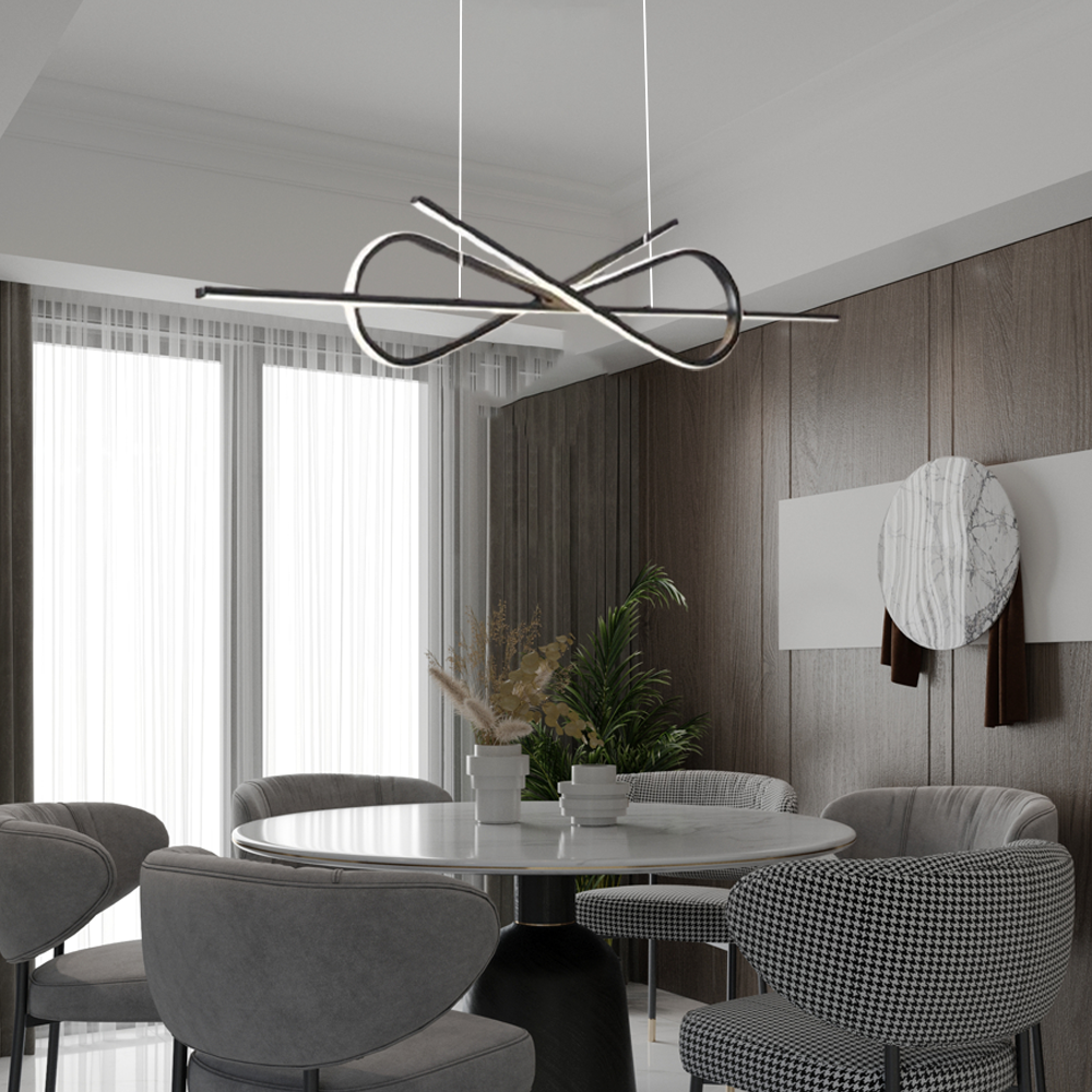 Modern Pendelleuchte LED Schleife Schwarz/Weiß Metall Esszimmer