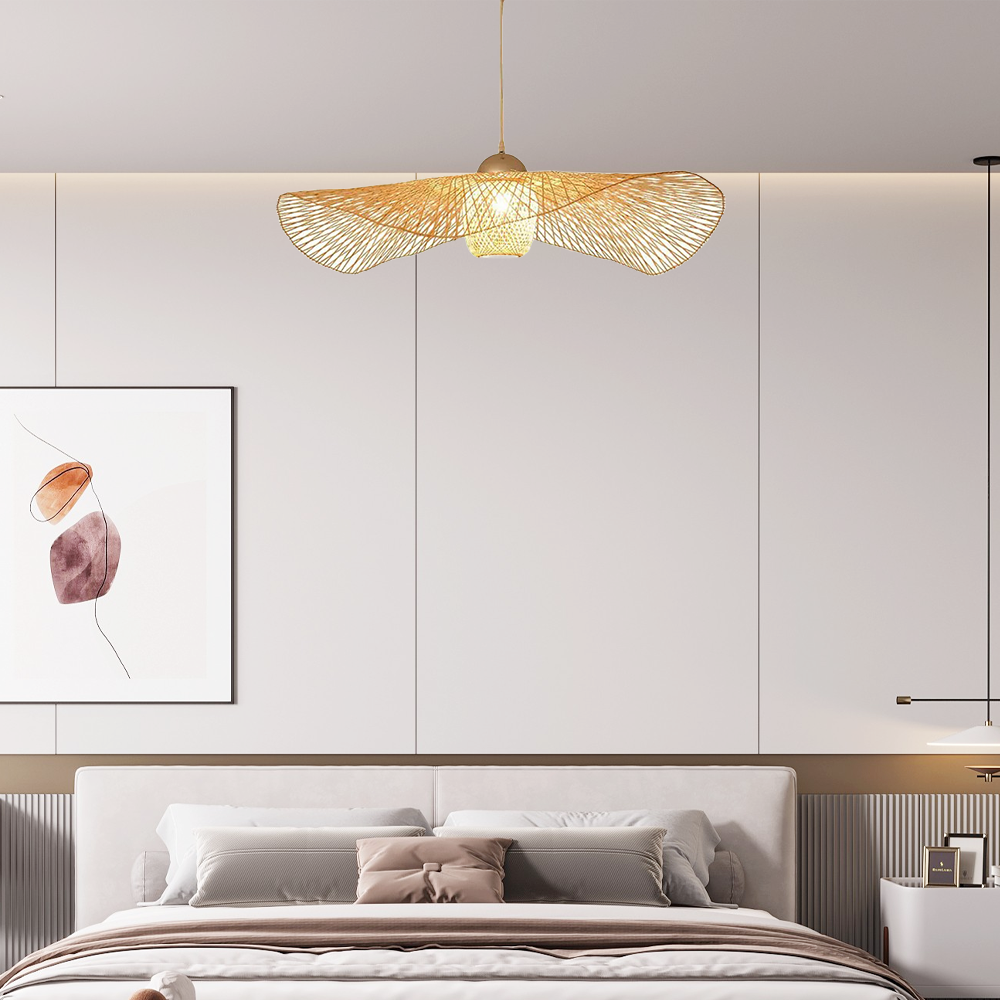 Landhausstil Pendelleuchte LED Kappenförmig Bambus Rattan 