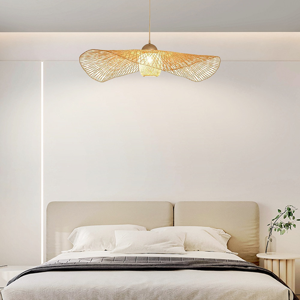 Landhausstil Pendelleuchte LED Kappenförmig Bambus Rattan 