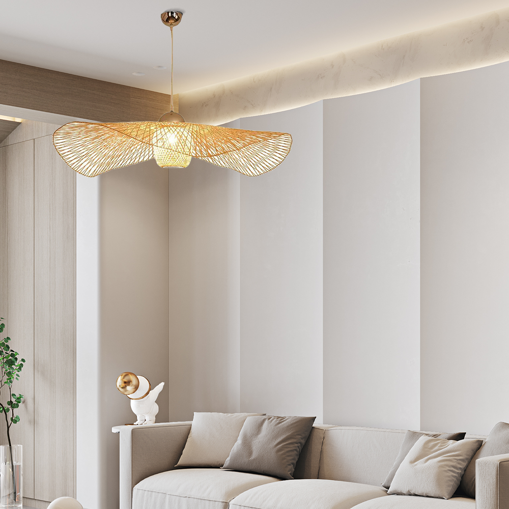 Landhausstil Pendelleuchte LED Kappenförmig Bambus Rattan 