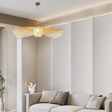 Landhausstil Pendelleuchte LED Kappenförmig Bambus Rattan 