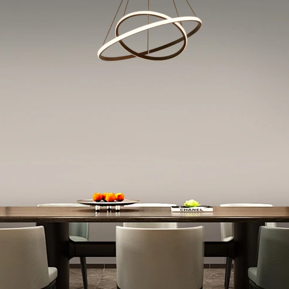 Moderne Pendelleuchte LED Ring Metall/Acryl -2Ringe-20x40CM-Kaffee-anspruchsvoll, für kleinere Räume