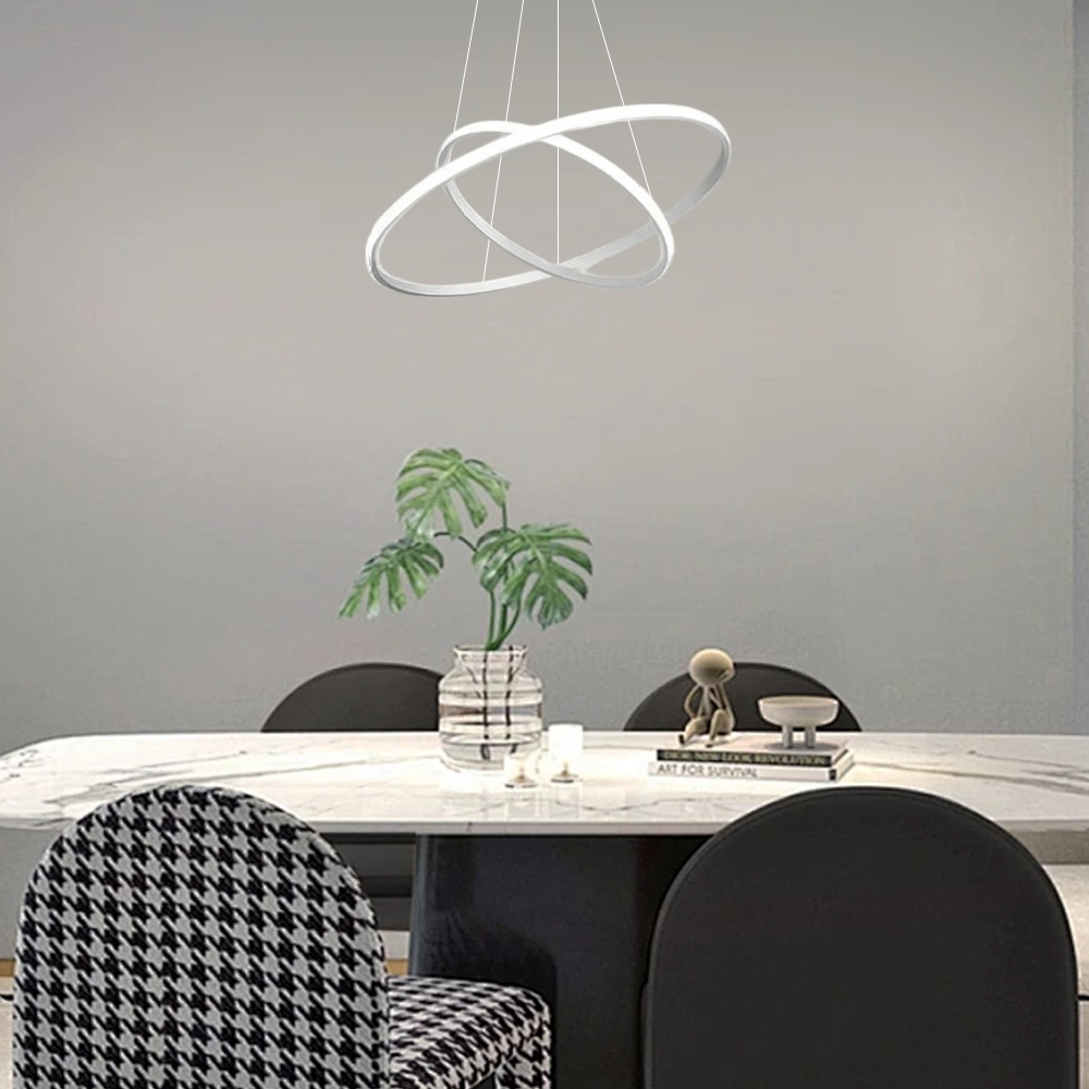 Moderne Pendelleuchte LED Ring Metall/Acryl -2Ringe-20x40CM-Weiß- Sehr designorientiert