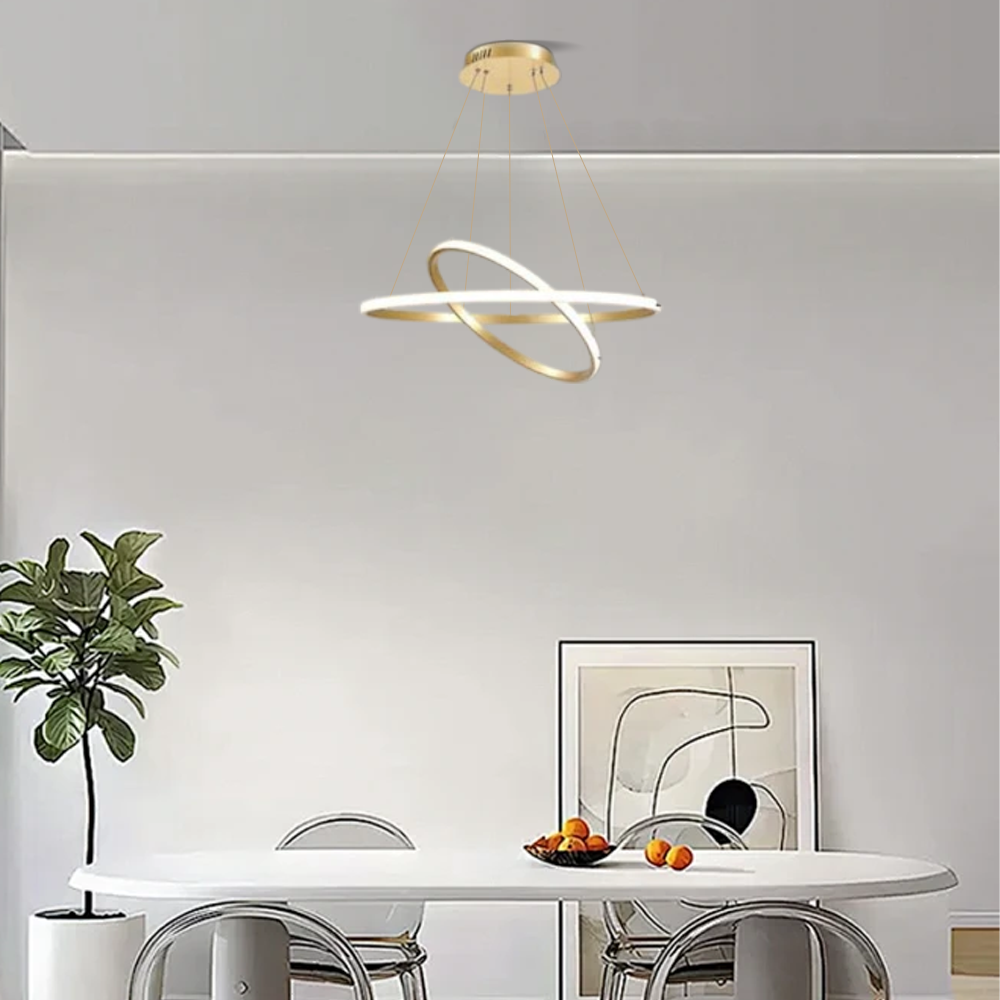 Moderne Pendelleuchte LED Ring Metall/Acryl -2Ringe-20x40CM-Gold-Design und Funktionalität in Einem