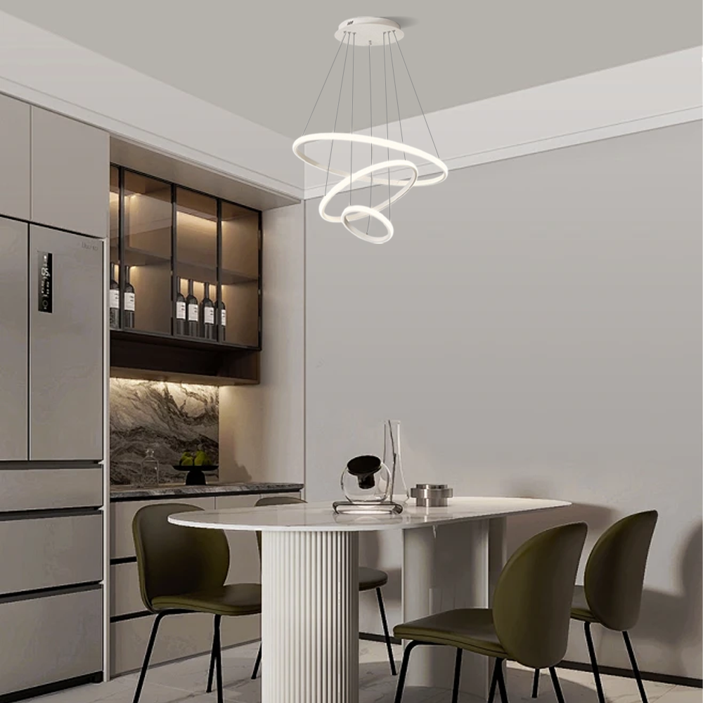 Moderne Pendelleuchte LED Ring Metall/Acryl -3Ringe-20x40x60CM-Weiß-Schlichtes Weiß, klassische Mode