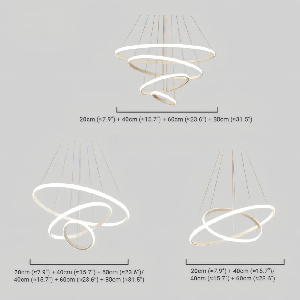 Maßzeichnung der Moderne Pendelleuchte LED Ring Metall/Acryl 