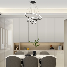 Moderne Pendelleuchte LED Ring Metall/Acryl -3Ringe-20x40x60CM-Schwarz-Perfekt für Esszimmer