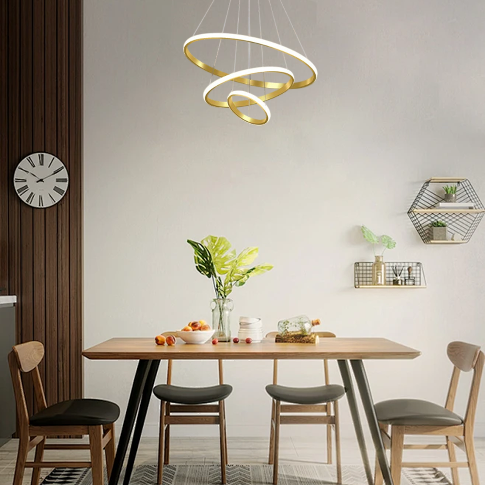 Moderne Pendelleuchte LED Ring Metall/Acryl -3Ringe-20x40x60CM-Gold- verleiht dem Raum einen Hauch von Luxus und Eleganz