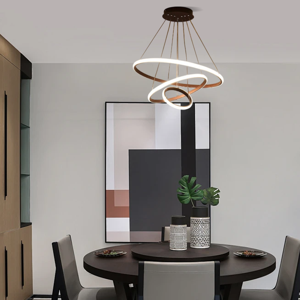 Moderne Pendelleuchte LED Ring Metall/Acryl -3Ringe-20x40x60CM-Kaffe- einzigartig und verleiht dem Raum ein Gefühl von Textur
