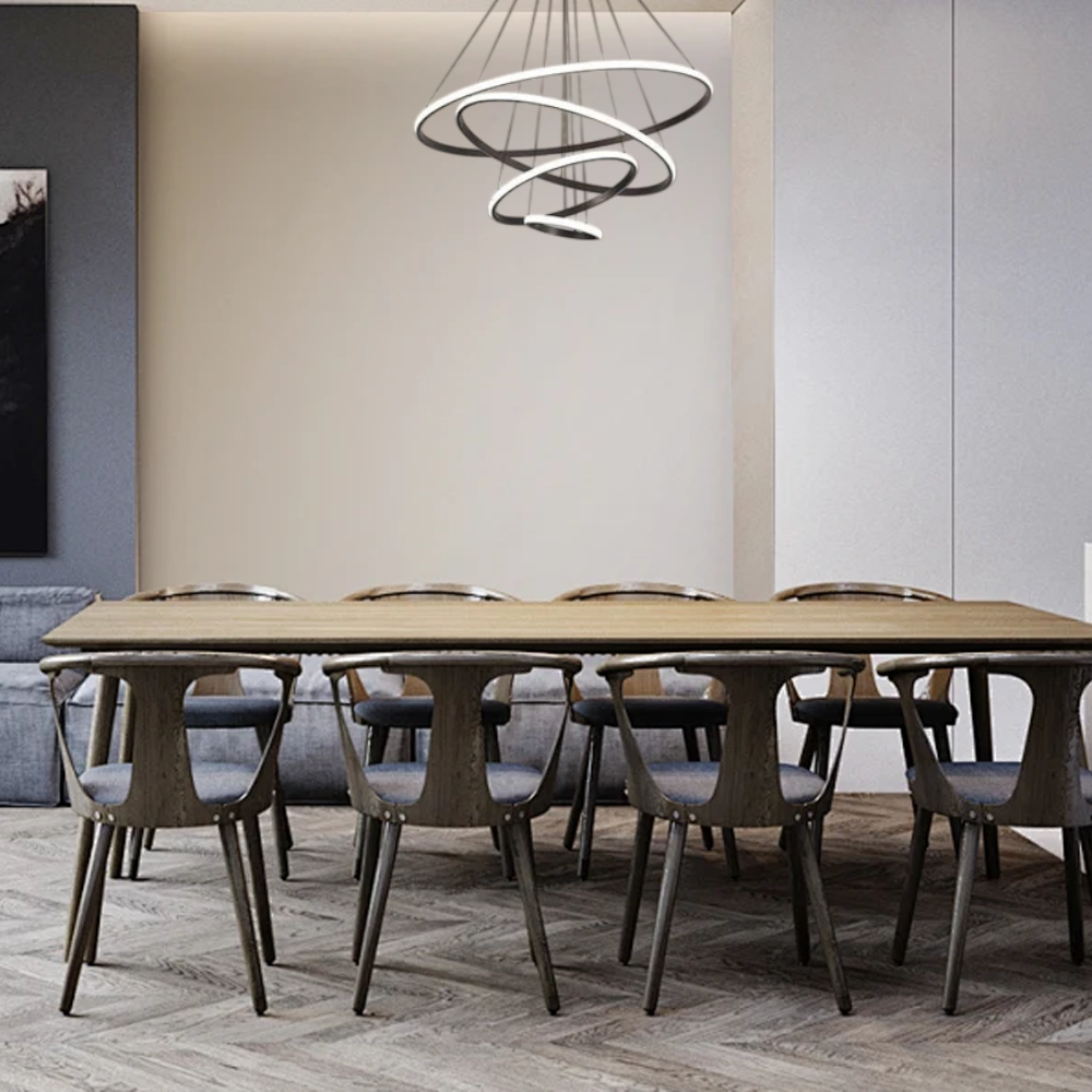Moderne Pendelleuchte LED Ring Metall/Acryl -4Ringe-20x40x60x80CM-Schwarz-Perfekt für das größere Esszimmer, sehr elegant