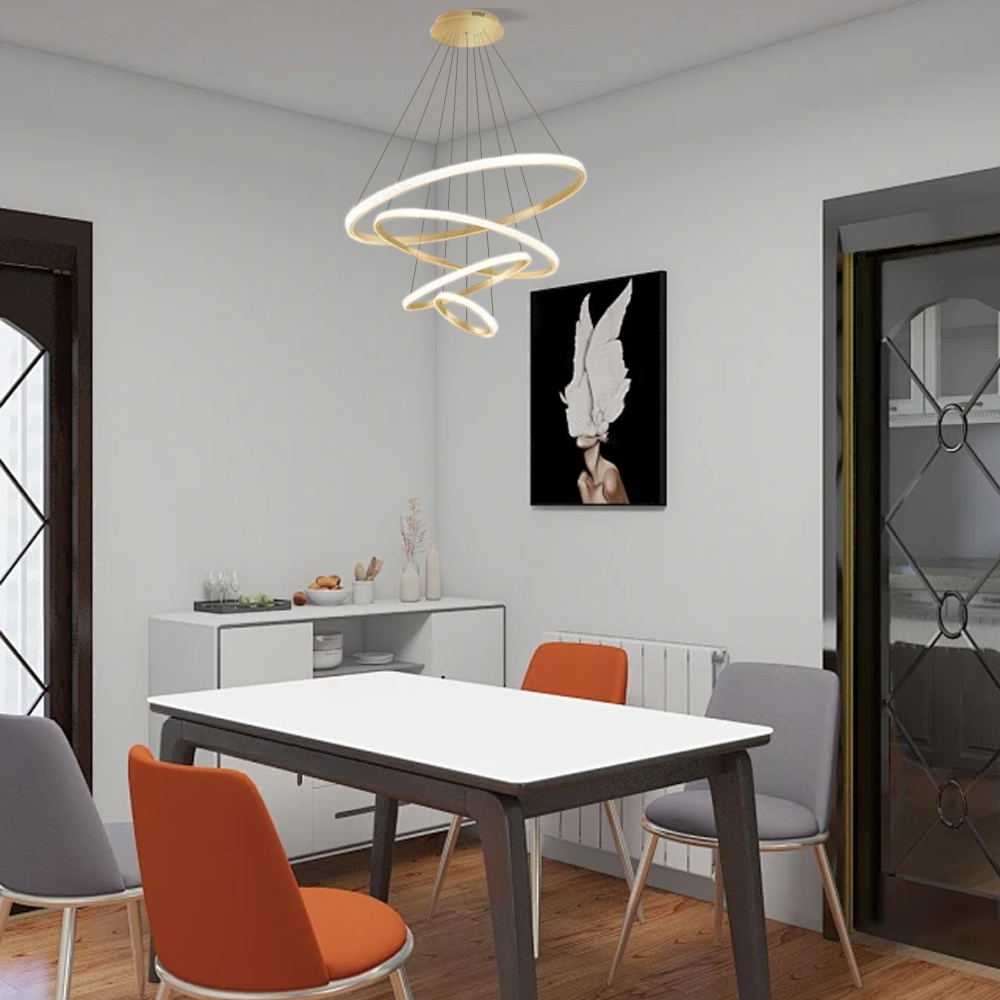 Moderne Pendelleuchte LED Ring Metall/Acryl -4Ringe-20x40x60x80CM-Gold-Helle und weiche Beleuchtung