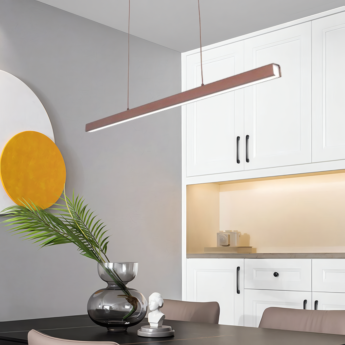 Moderne Pendelleuchte LED Linear Schwarz/Braun Metall Esszimmer