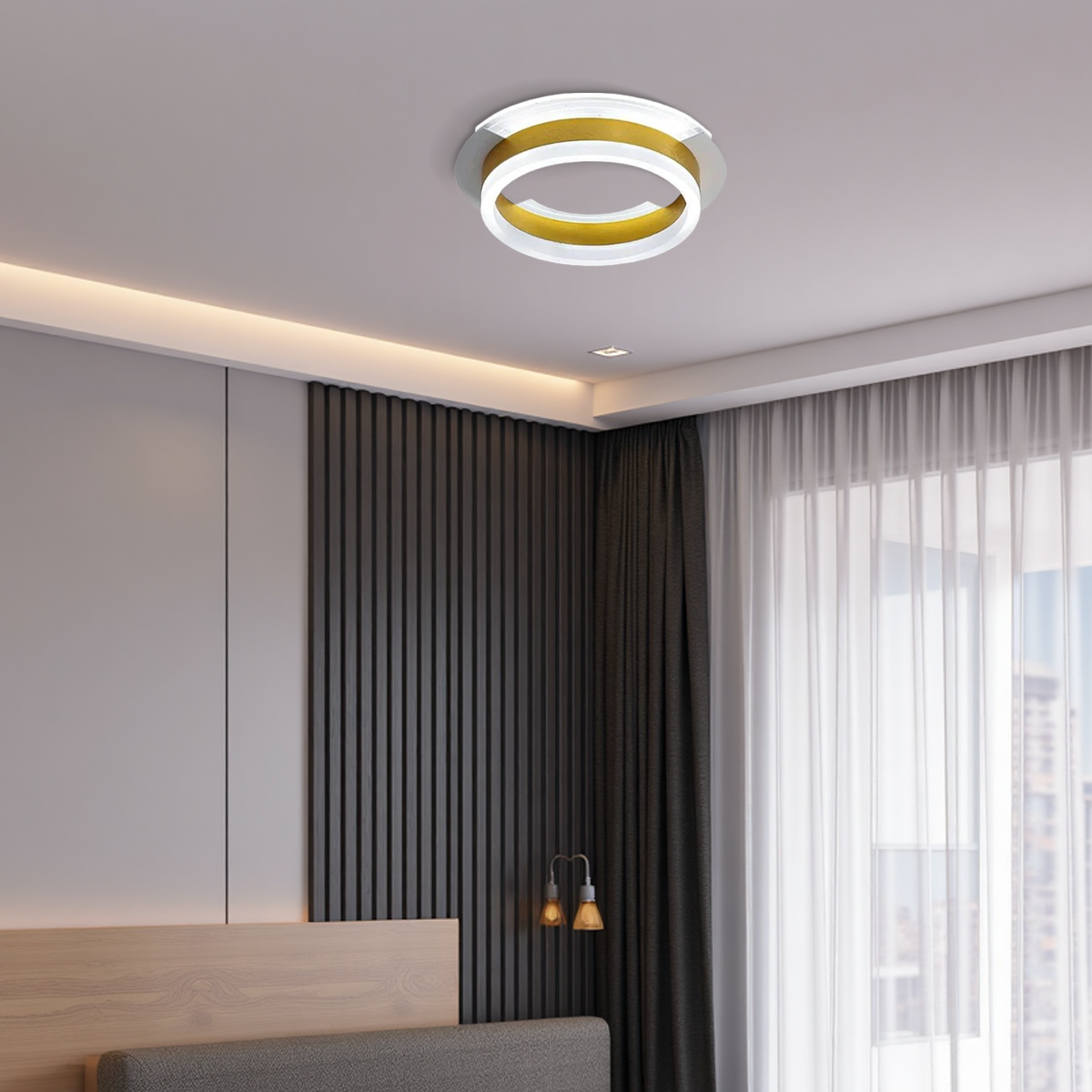 Modern Deckenleuchte LED Ring/Quadratisch Gold Schlafzimmer