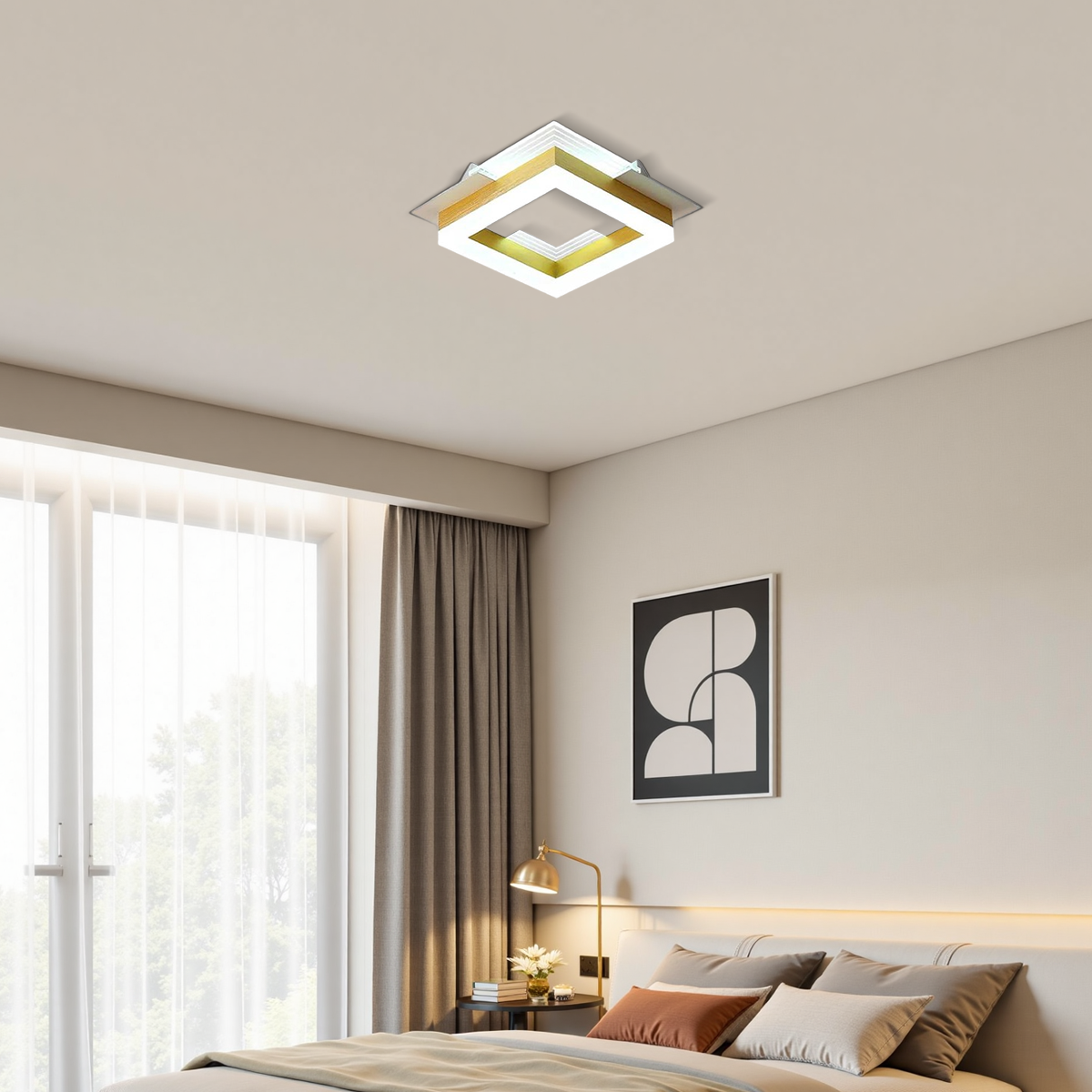 Modern Deckenleuchte LED Ring/Quadratisch Gold Schlafzimmer