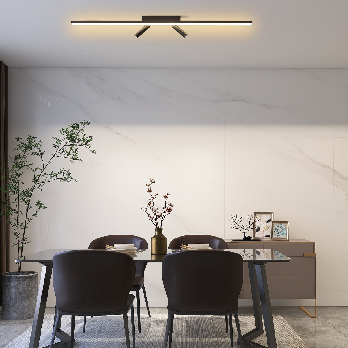 Minimalistisch Deckenleuchte LED Linear Schwarz Metall Badezimmer/Schlafzimmer