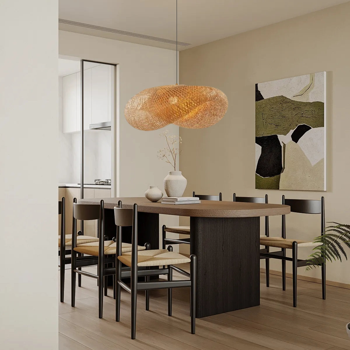 Moderne Pendelleuchte LED Rattan Holz Wohn/Esszimmer