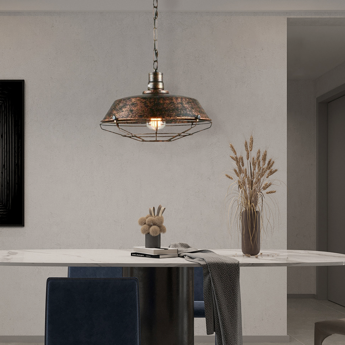 Vintage Pendelleuchte Schwarz/Rost Metall Laterne Esszimmer