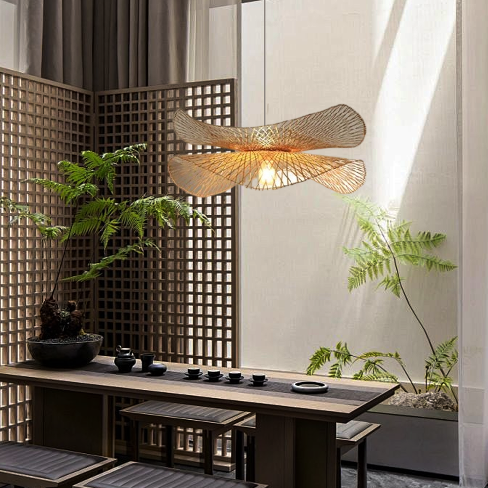 Vintage Pendelleuchte LED Rattan Naturholz ,frisch und modern