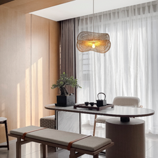 Vintage LED-Pendelleuchte aus Rattan & Naturholz - klassische Eleganz mit rustikalem Charme