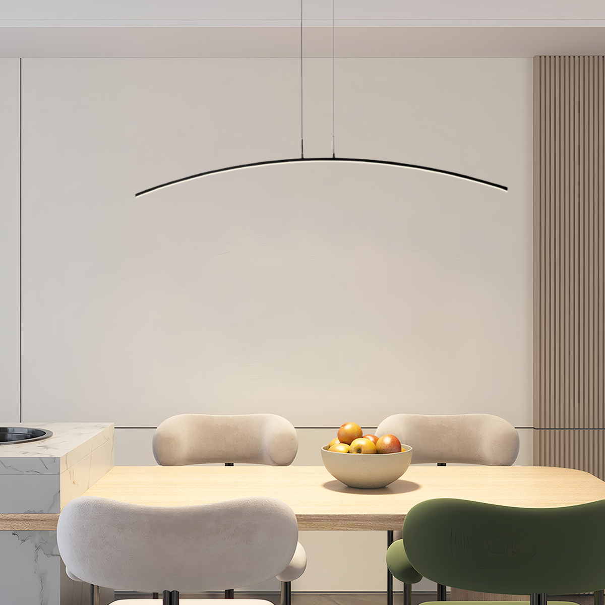 Minimalistisch Pendelleuchte LED Bogen Linear Schwarz Metall Esszimmer