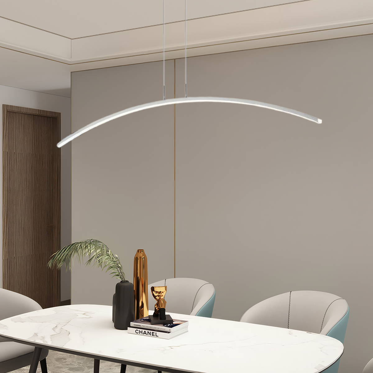 Minimalistisch Pendelleuchte LED Bogen Linear Schwarz Metall Esszimmer