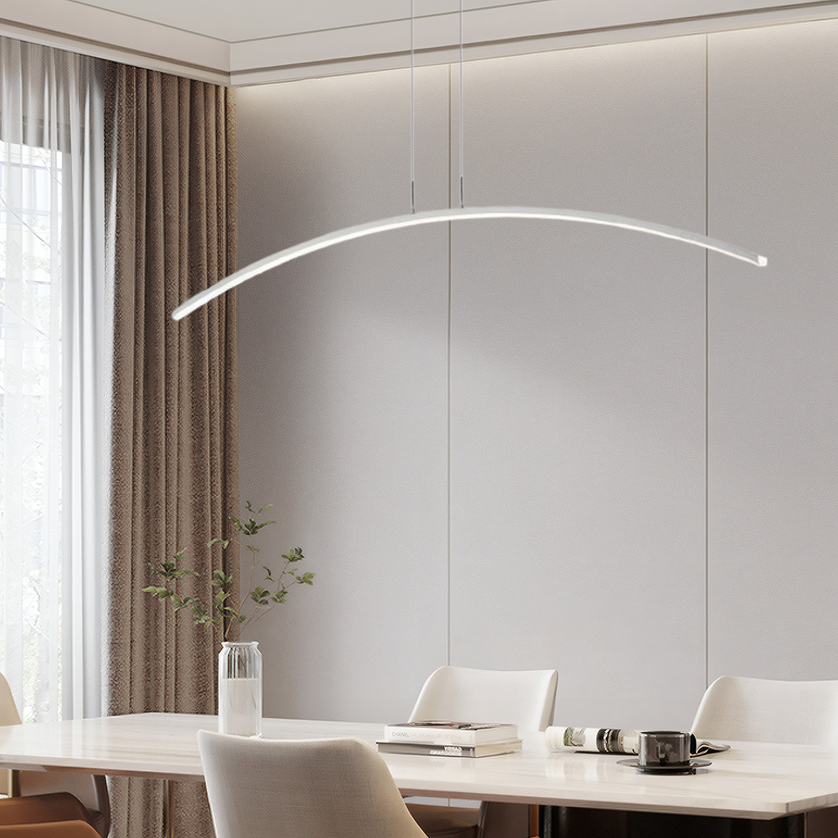 Minimalistisch Pendelleuchte LED Bogen Linear Schwarz Metall Esszimmer