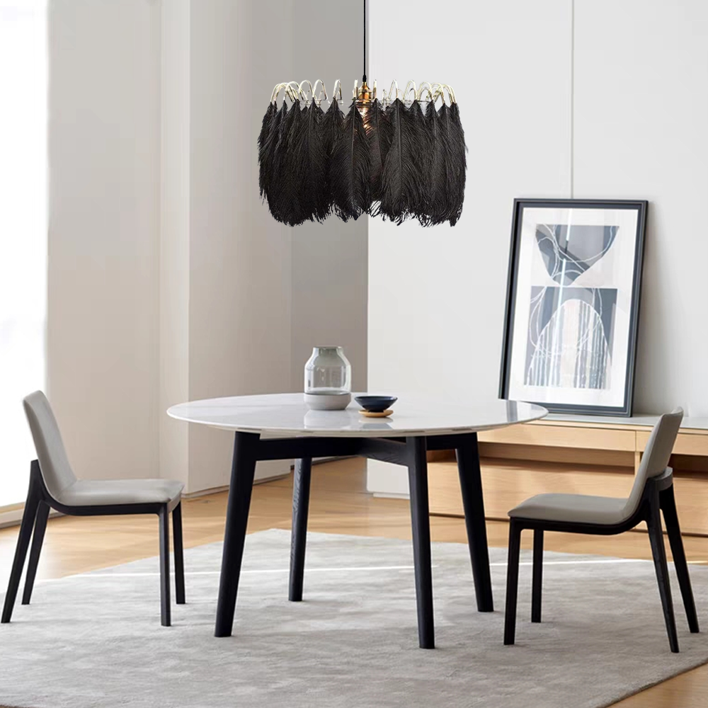 Art Deco Pendelleuchte Feder Weiß/Schwarz Wohnzimmer