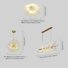 Goldene Löwenzahn-Pendelleuchte im modernen Wohnzimmer.