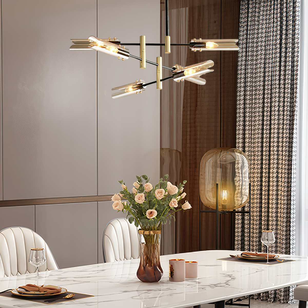 Modern Kronleuchter LED Glas Linear Bernstein Esszimmer