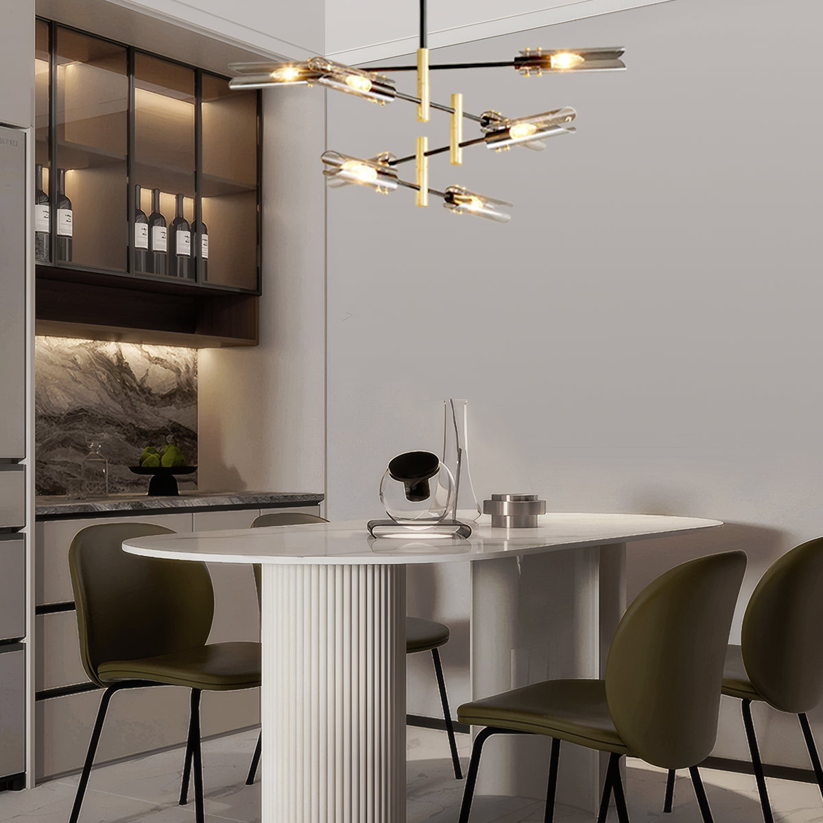 Modern Kronleuchter LED Glas Linear Bernstein Esszimmer