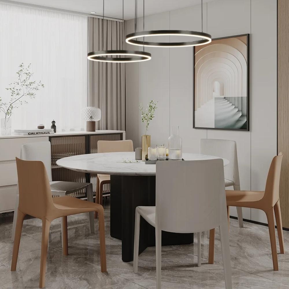 Moderne Pendelleuchte LED Ring Schwarz-40 60CM 2Ringe-Zeitlos und elegant