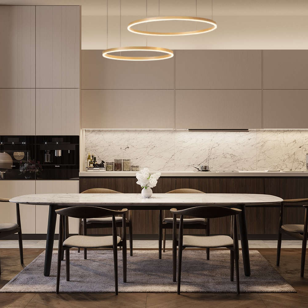 Moderne Pendelleuchte LED Ring Gold-40 60CM 2Ringe-Esszimmer