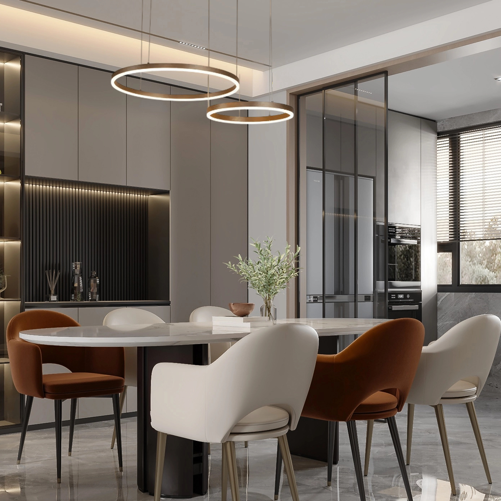 Moderne Pendelleuchte LED Ring Kaffee-40 60CM 2Ringe-Esszimmer