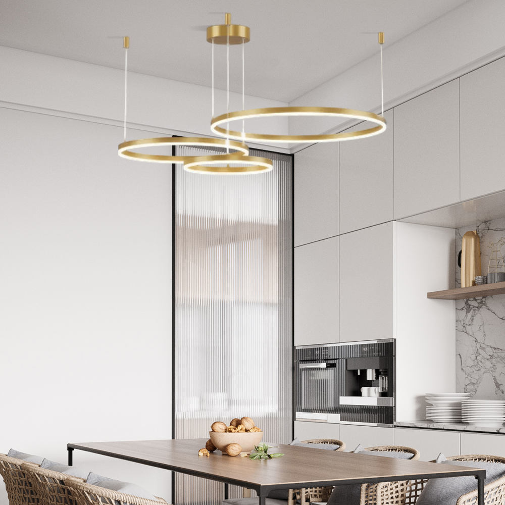 Moderne Pendelleuchte LED Ring Gold-20 40 60CM 3Ringe-Esszimmer