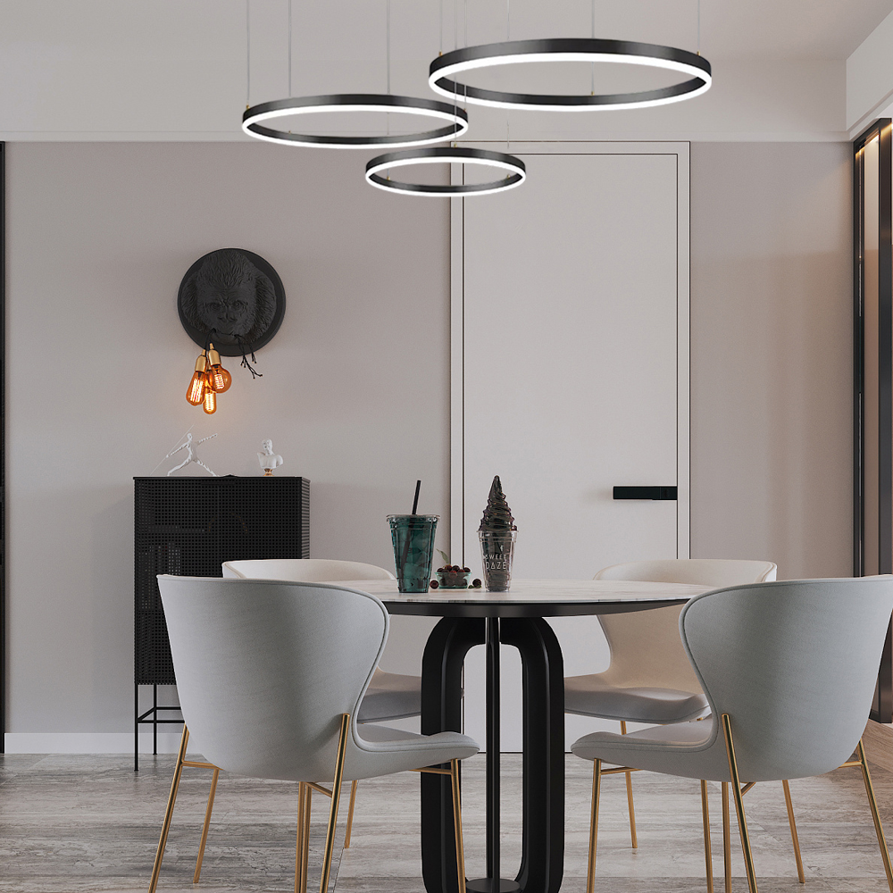 Moderne Pendelleuchte LED Ring Schwarz-20 40 60CM 3Ringe-Esszimmer
