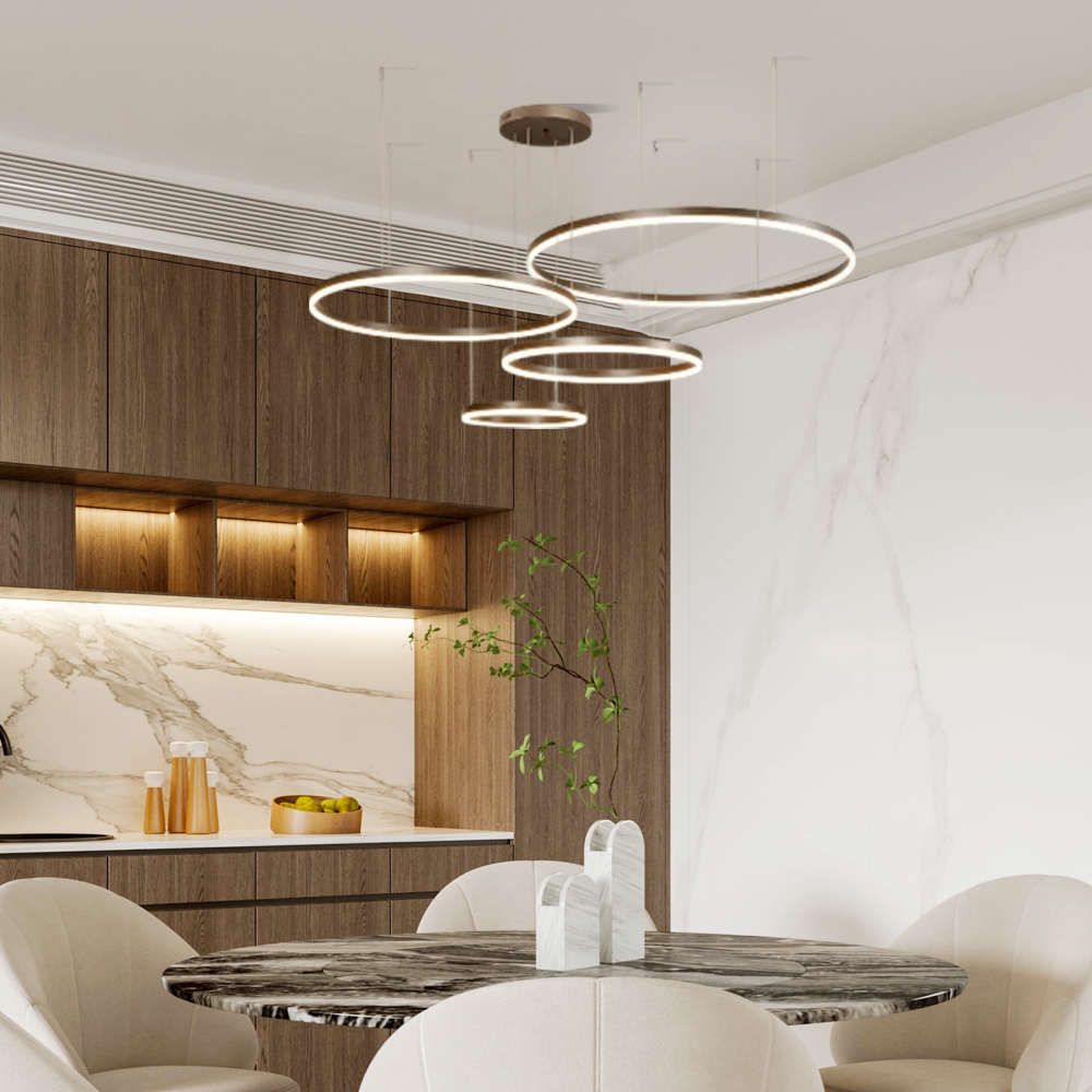 Moderne Pendelleuchte LED Ring Kaffee-40 60 80 60CM 4Ringe-Esszimmer