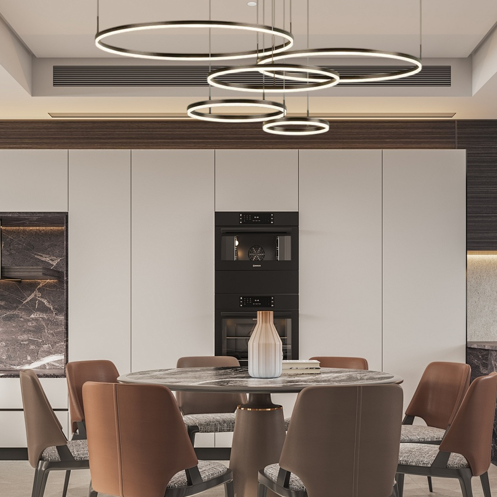 Moderne Pendelleuchte LED Ring Schwarz-40 60 80 60 40CM 5Ringe-Esszimmer