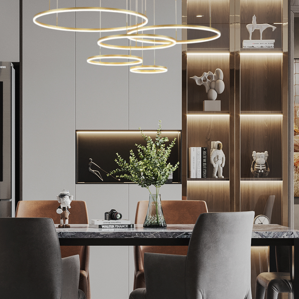 Moderne Pendelleuchte LED Ring Gold-40 60 80 60 40CM 5Ringe-Esszimmer