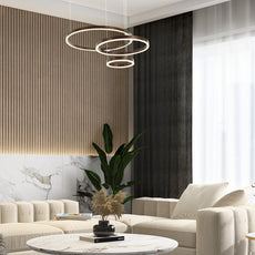 Moderne Pendelleuchte LED Ring Kaffe- 3Ringe-ideal fuer Freiezeit