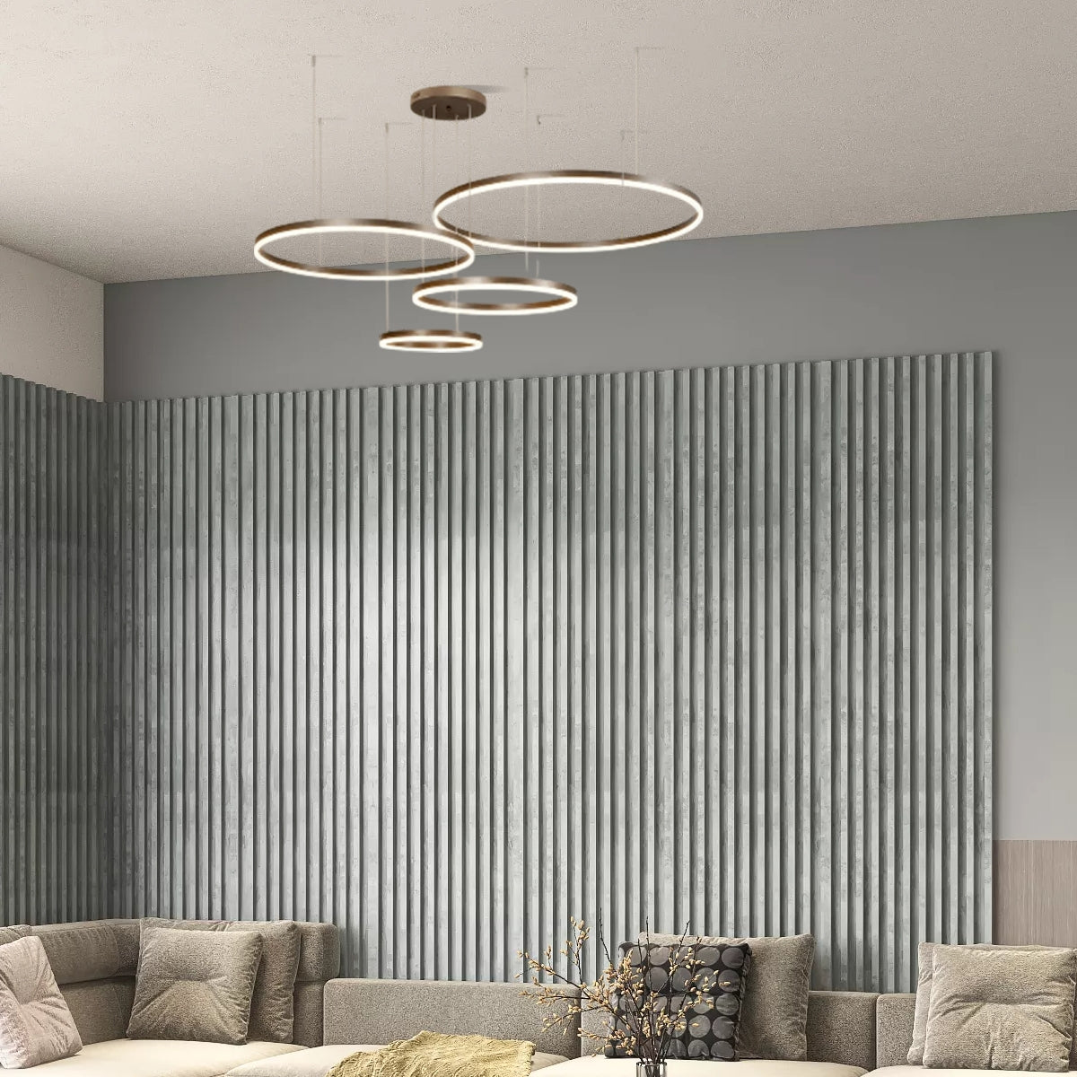 Moderne Pendelleuchte LED Ring Kaffee- 4Ringe-ideal fuer Wohnzimmer